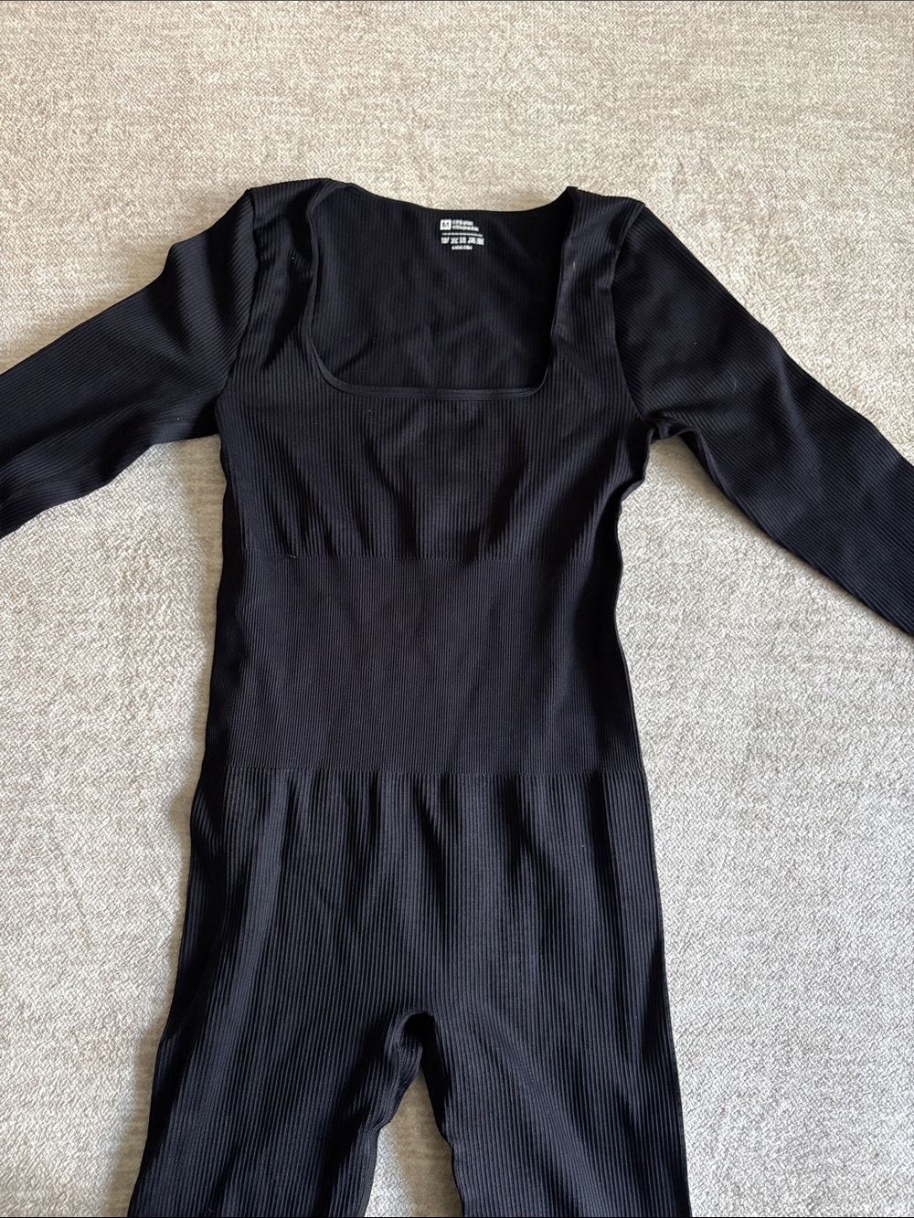 Amazon Black Ribbed Long-Sleeve Square-Neck Jumpsuit